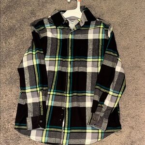 Wonder Nation Plaid Button Down Shirt - Black, Gray, Green
